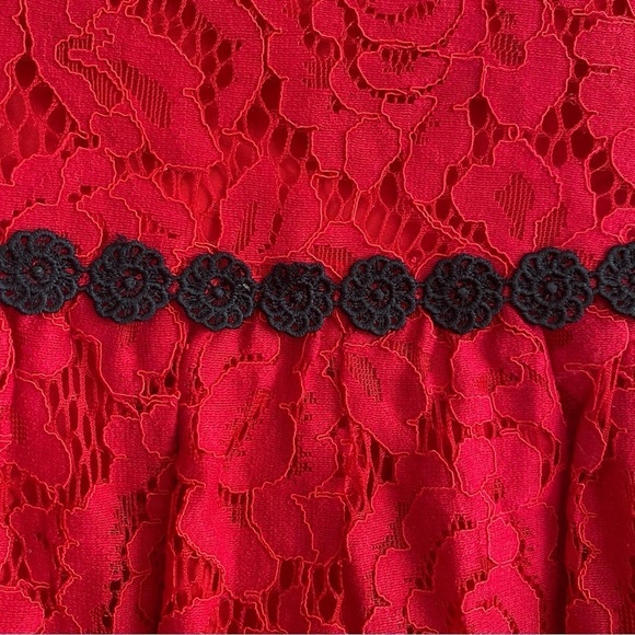 Kate Spade Red Black Lace Ruffle Sleeve Dress - Picture 7 of 12